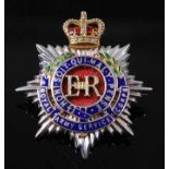 An Elizabeth II 9ct white gold and enamelled sweetheart brooch for the Royal Army Service Corps,