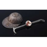 A mid-20th century silver novelty tea caddy spoon in the form of a jockeys cap, Thomas Bradbury &