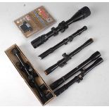 * A Bushmaster 4-12X 40 telescopic gun sight, together with a Webley 4 x 15 scope, four other