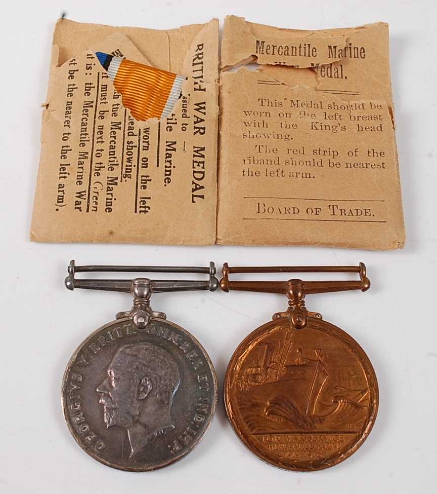 A WW I pair to include British War medal and Mercantile Marine War medal, naming ROBERT A. PURVIS,