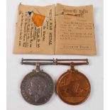 A WW I pair to include British War medal and Mercantile Marine War medal, naming ROBERT A. PURVIS,
