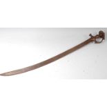 A late 19th century Indo-Persian Tulwar, having a 78cm curved blade with two piece iron hilt and