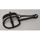 * A late 19th century Continental egg trap, having 6.5" domed serrated jaws, with loop spring,