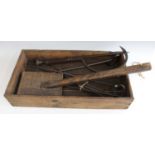 * A collection of assorted thatcher's tools, to include a thatcher's legget, needle, traveller