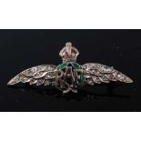 An R.A.F. 9ct white gold, enamelled and diamond set sweetheart brooch, 3.5cm.