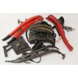 * A collection of horse tack, to include a cart saddle, a set of leather and brass mounted blinkers,