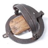 * An early 20th century pole trap, having 4 1/2" smooth jaws, possibly H. Lane.Condition report: