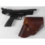 * A Webley & Scott Hurricane .22 air pistol, 28cm, in a brown stitched leather holster.Condition