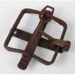 A Victorian iron kingfisher trap, having 3 1/2" square jaws, the tongue marked H. Lane Maker, Regd