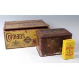 * A stained pine box advertising Colman's Mustard, Manufacturers to the Queen, w.32cm, together with