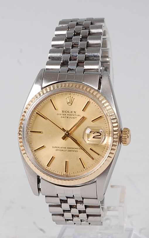 A gents bi-metal Rolex Oyster Perpetual datejust superlative chronometer, having signed champagne