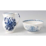 A Worcester porcelain sparrowbeak cream jug, blue and white printed with flowers and insects, with