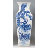 A Chinese export blue and white vase, of tapering square section, decorated with figures upon