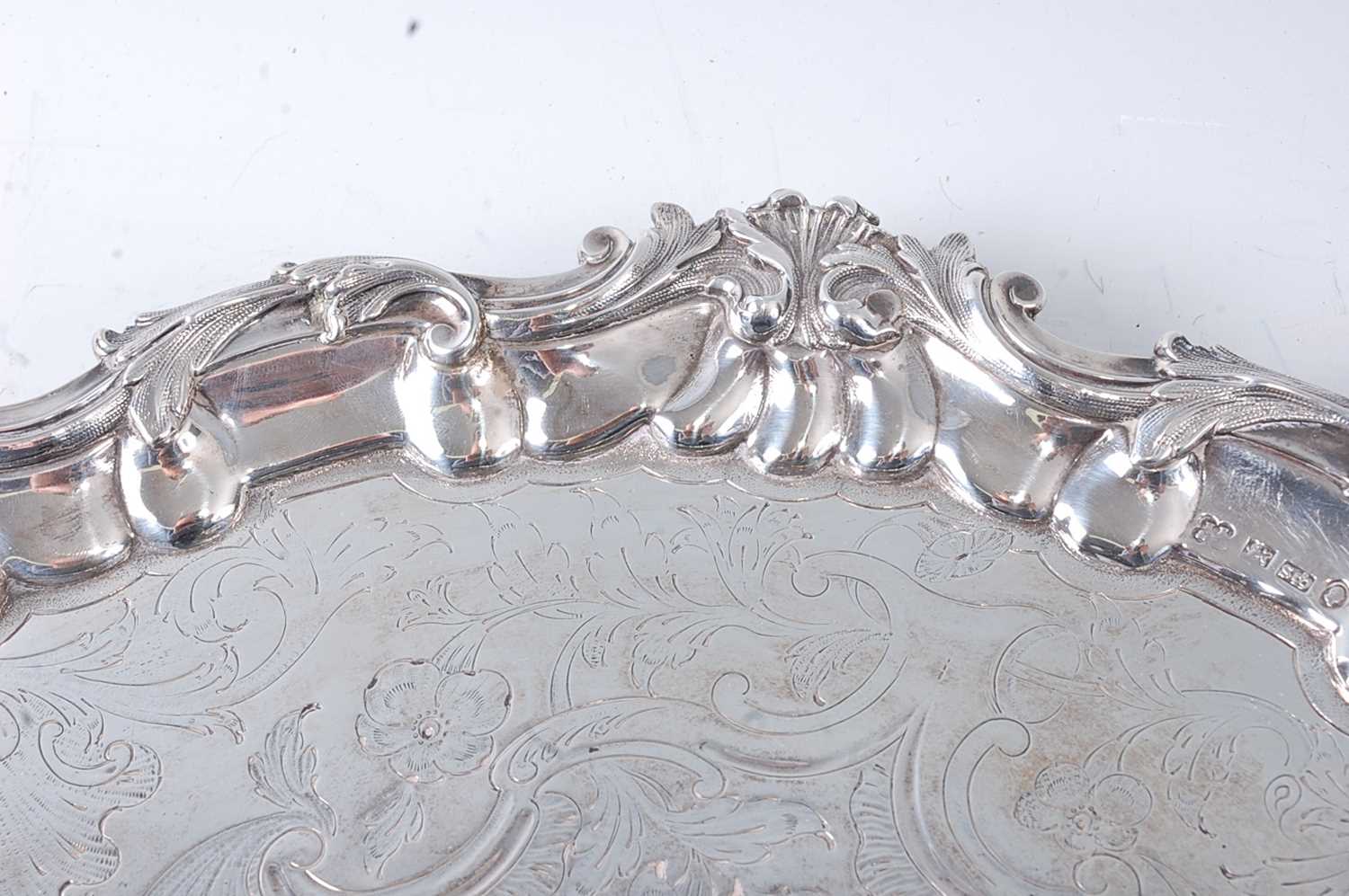 An early Victorian silver salver, having acanthus leaf cast raised piecrust rim, further C-scroll, - Image 3 of 5