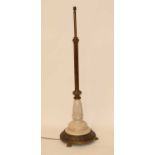 A late Victorian lacquered brass and stoneware telescopic lamp standard, probably Doulton Lambeth,