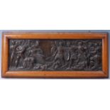 A late 19th century bronzed metal relief plaque depicting a Roman battle scene, unsigned, 21 x 62cm,