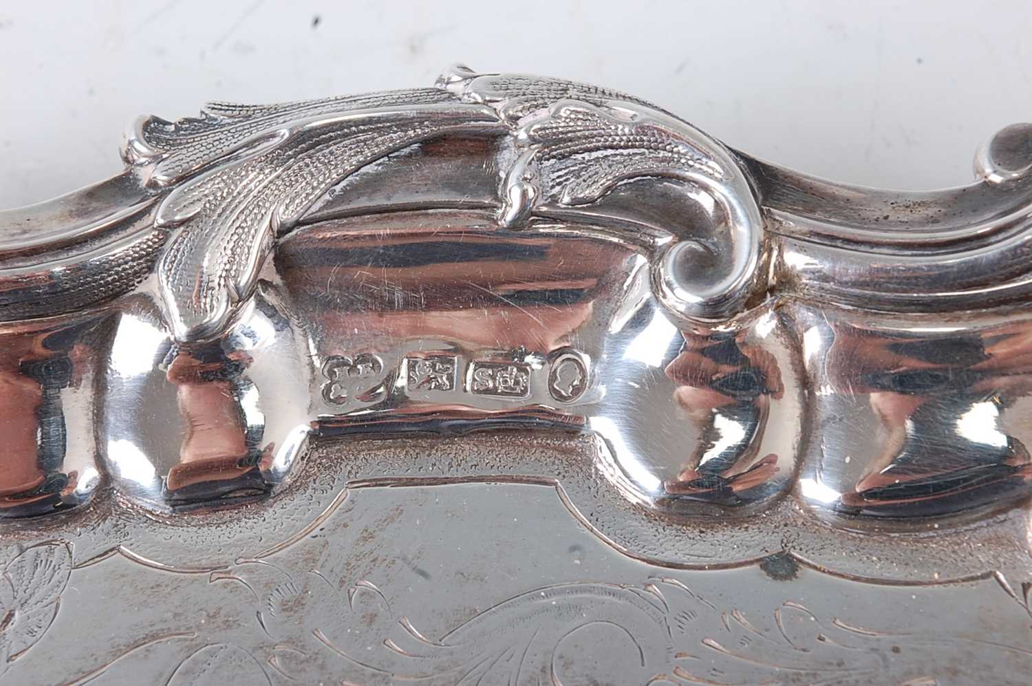 An early Victorian silver salver, having acanthus leaf cast raised piecrust rim, further C-scroll, - Image 4 of 5