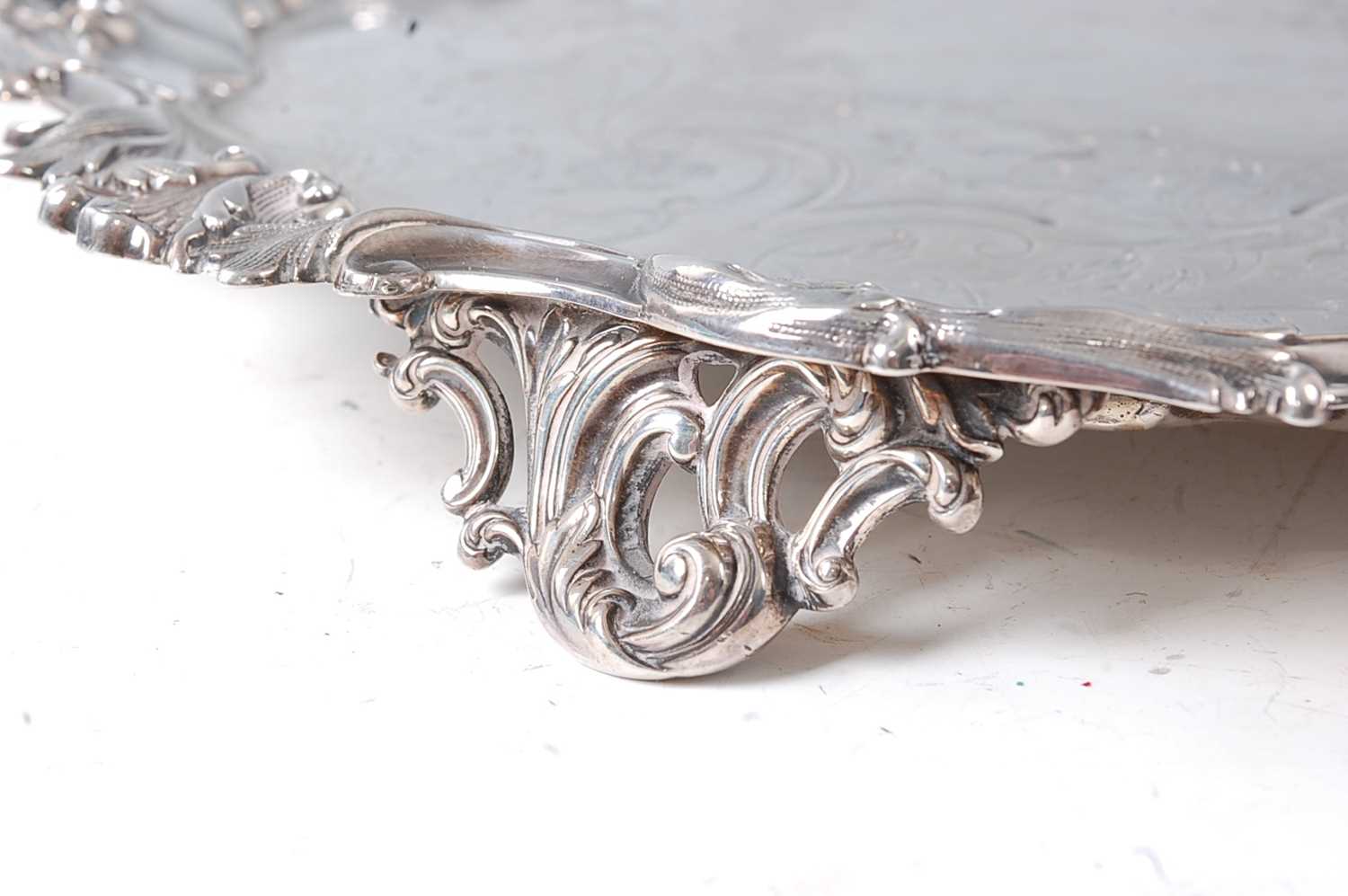 An early Victorian silver salver, having acanthus leaf cast raised piecrust rim, further C-scroll, - Image 5 of 5