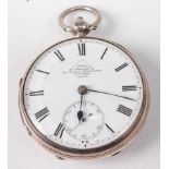 Dent of London - a late Victorian silver cased gents open faced watch, having signed white enamel