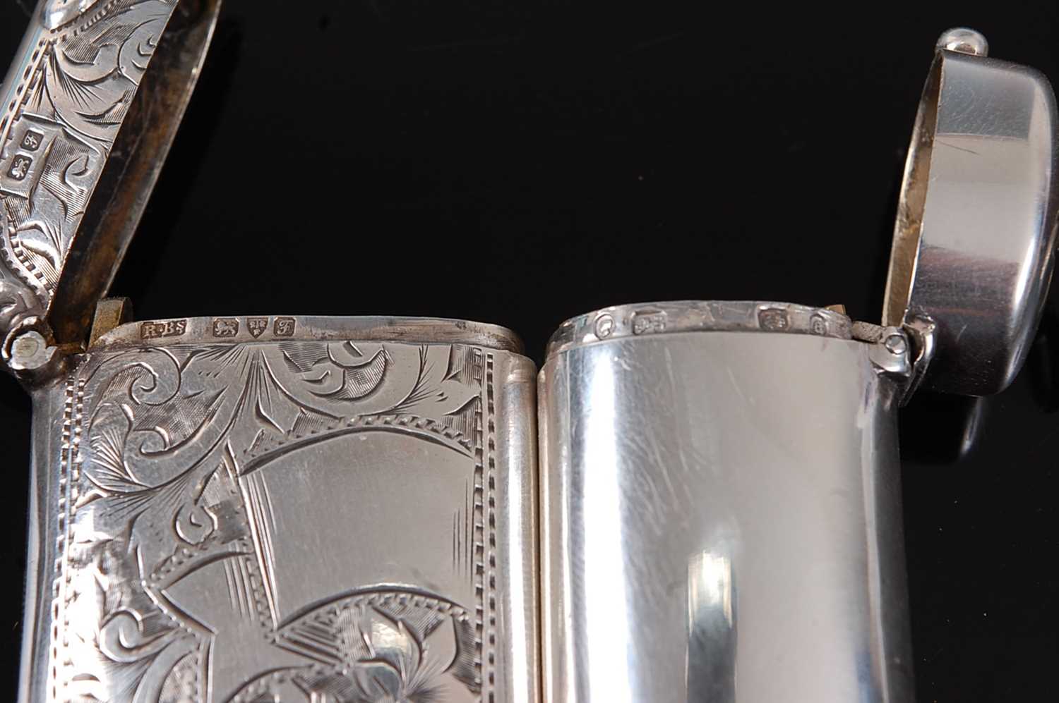 A late Victorian silver vesta, of plain undecorated rounded and rectangular form, maker George - Image 2 of 2