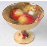 A Royal Worcester pedestal sweetmeat dish, decorated with fruit on a mossy bank by William Bee,