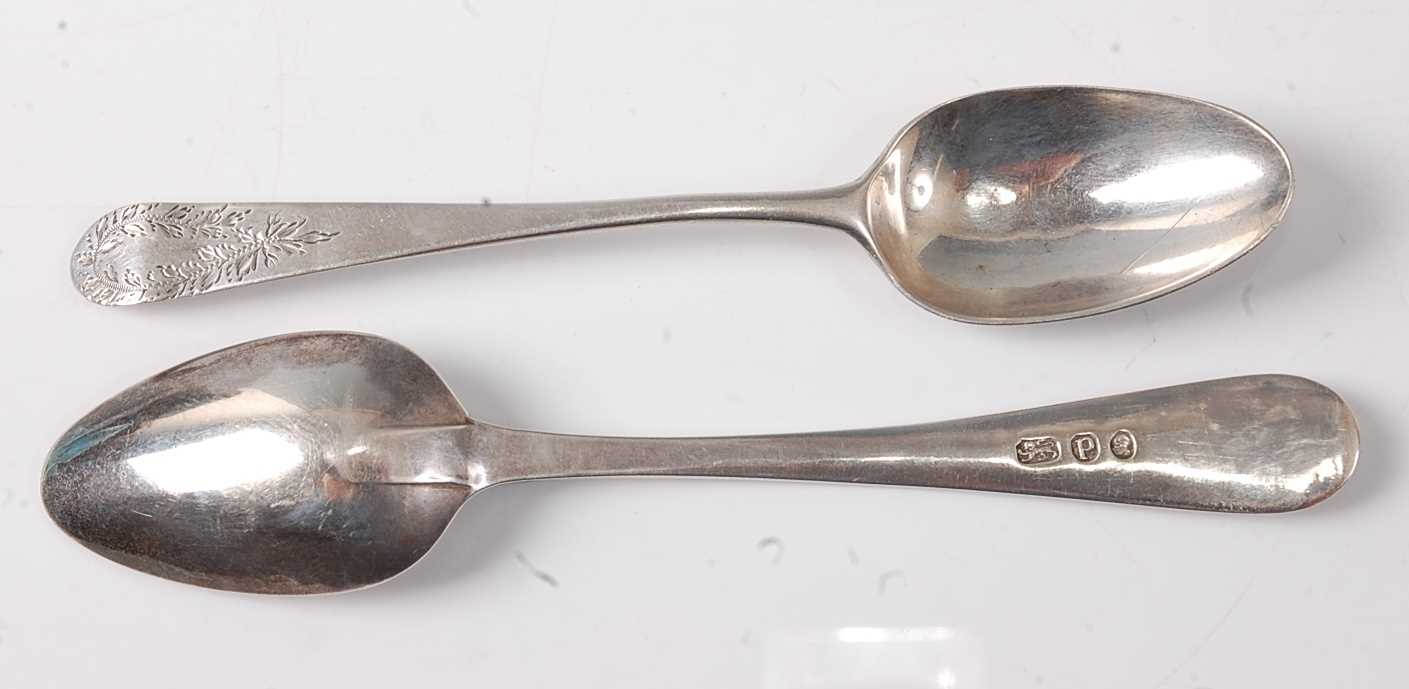 A George III silver teaspoon, in the Old English pattern, having leaf engraved terminal, maker - Image 4 of 4