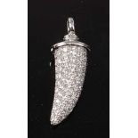 An 18ct white gold diamond horn pendant by Theo Fennell, featuring 63 round brilliant cut diamonds