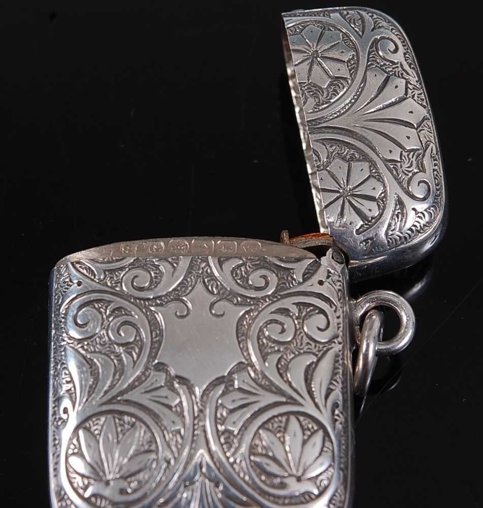 A circa 1900 French silver vesta, of elongated rectangular form, having domed cover, with - Image 4 of 4