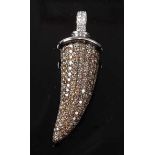 An 18ct white gold diamond horn pendant by Theo Fennell, featuring 149 fancy yellow brown round