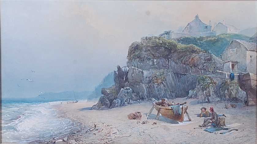 William Collingwood-Smith (1819-1903) - The beach at Tor Cross, South Devon, watercolour, signed