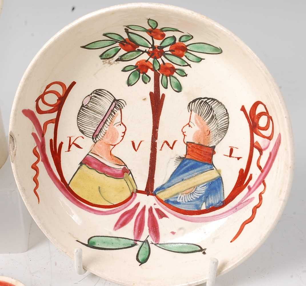 Two 18th century Leeds creamware Dutch decorated Orangeist portrait plates, (one badly damaged and - Image 3 of 4