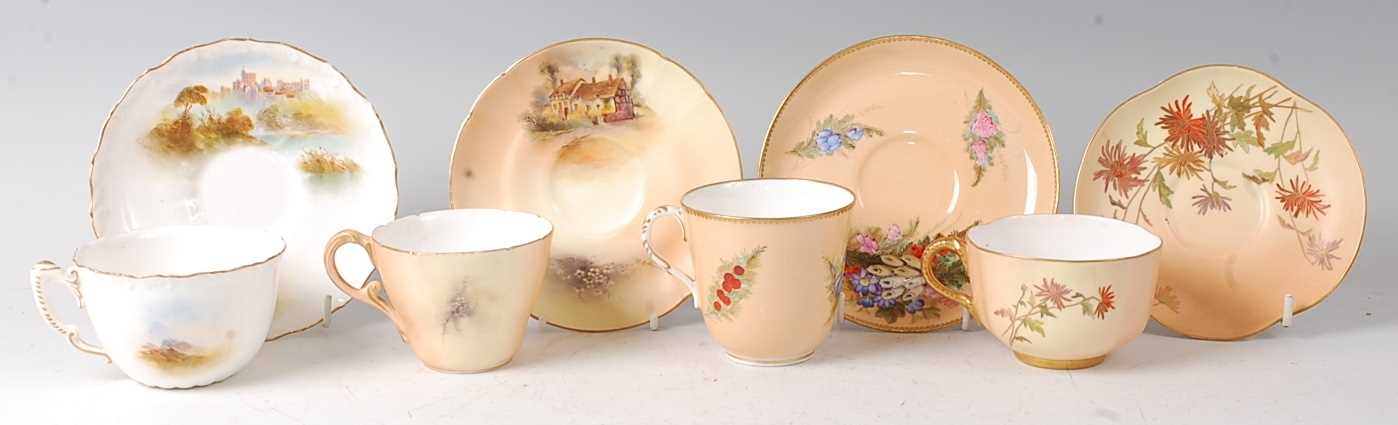 A Royal Worcester porcelain cabinet cup and saucer, decorated by Rushton with an Italianate river - Image 2 of 2