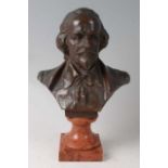 Hans Müller (Austrian 1873-1937) - bronze bust of Shakespeare, on a rouge marble socle and plinth,