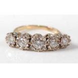 A yellow and white metal diamond five-stone half hoop eternity ring, featuring five graduated