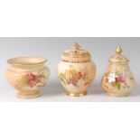 A Royal Worcester blushware pot pourri vase and cover, with inner cover, decorated with