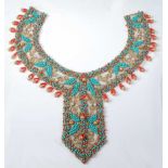 An early 20th century embroidered beadwork collar, featuring metallic threadwork interwoven over a