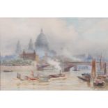 Hubert James Medlycott (1841-1920) - St Paul's Cathedral from the Southbank, watercolour, signed and