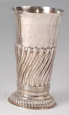 A late Victorian silver trumpet form vase, having half spiral fluted and reeded body, 10.5oz,