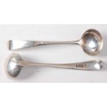 A pair of George III silver sauce ladles, in the Old English pattern, undecorated, 1.4oz, maker