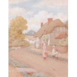 Charles Edward Wilson (1854-1941) - Woman and children on a country lane, watercolour, signed