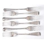 A well-matched set of twelve George III and later silver table forks, in the Hanoverian pattern,