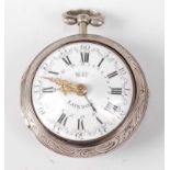 May of London - a George III silver pair cased pocket watch, the outer case with repousee