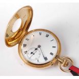 Rotherhams of London - a gents 18ct gold cased half hunter pocket watch, having unsigned dial with