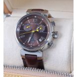 A lady's Louis Vuitton Tambour stainless steel chronograph watch, having signed brown metallic