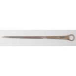A George III silver meat skewer, undecorated, with ring terminal, 2.2oz, maker Hester Bateman,
