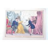 Six unframed 19th century hand-coloured etching satirical caricatures; four by William Heath (1794 –