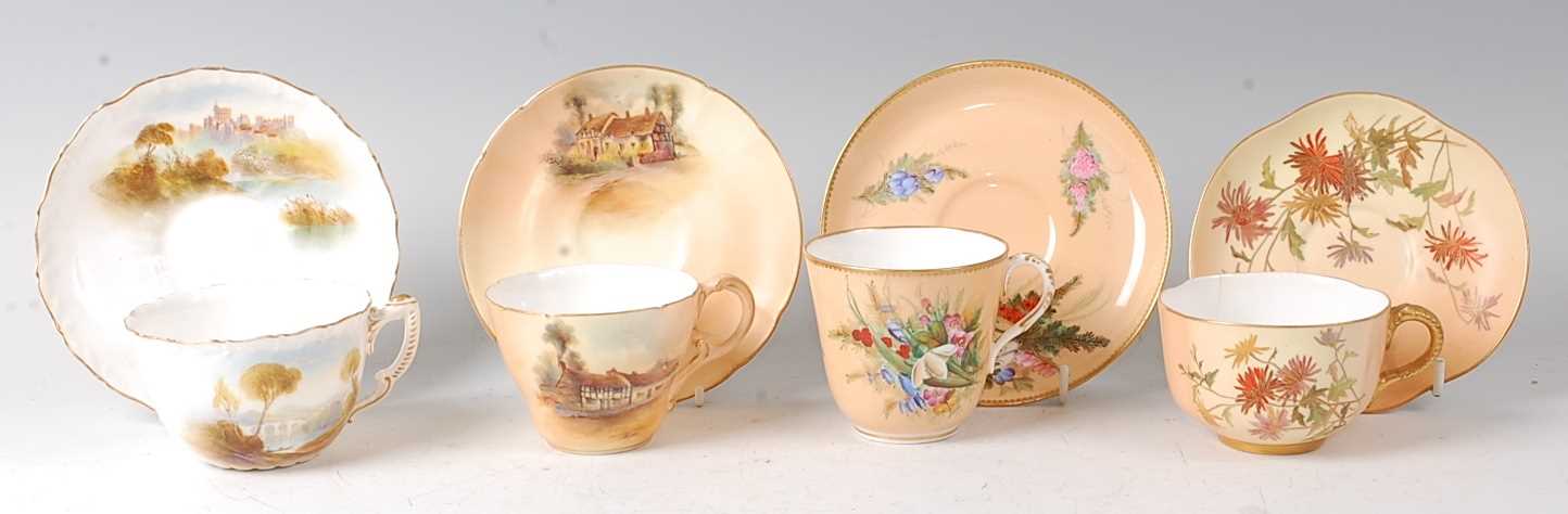 A Royal Worcester porcelain cabinet cup and saucer, decorated by Rushton with an Italianate river