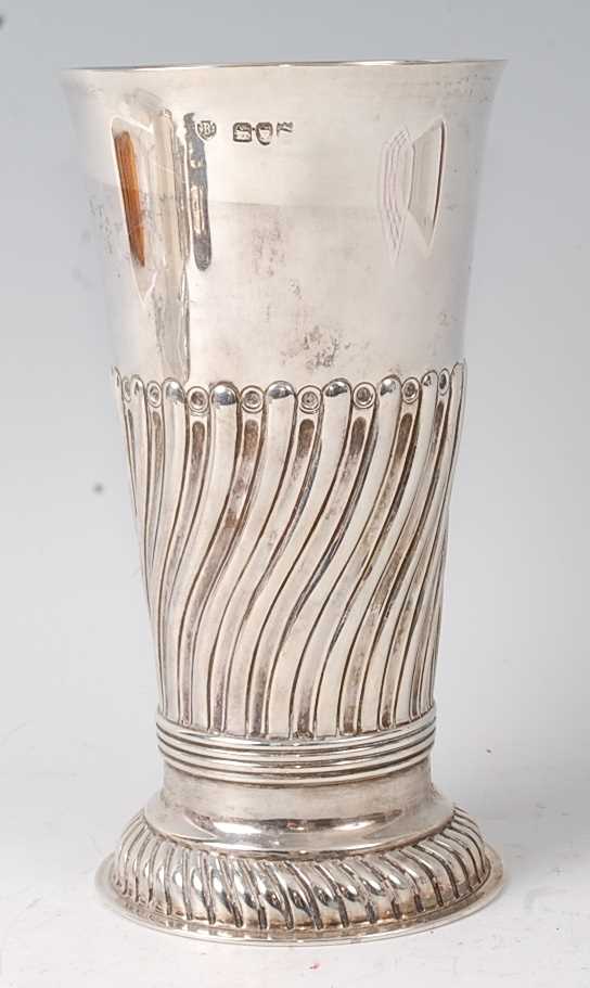 A late Victorian silver trumpet form vase, having half spiral fluted and reeded body, 10.5oz, - Image 3 of 3