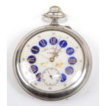 A nickel cased Doxa 'Goliath' anti-magnetic open face keyless pocket watch, having round white