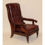 A French mahogany reclining armchair by Jeanselme, circa 1830-40, with adjustable back and slide-out